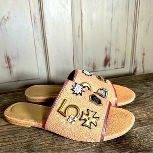 Stassie for Ego pink glitter slide embellished graphic art  flip flop 7